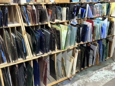 Colored glass in racks